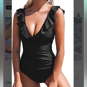 NWT CUPSHE Women's V Neck One Piece Swimsuit Ruffled Lace Up Monokini, XL